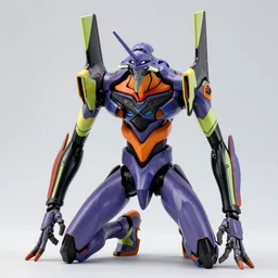 a long shot of a jaeger which based on the concept of evangelion, blue + orange, with tail, animal style head, in the style of the movie pacific rim, detailed, 4k, by Ashley Wood