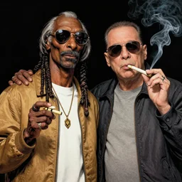 A beautiful, stunning, extremely detailed comic book illustration by John Higgins showing Snoop Dogg and Danny DeVito smoking a joint