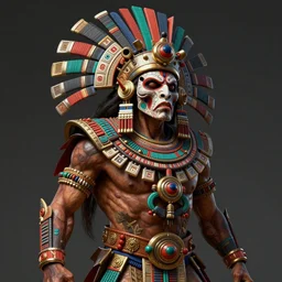 ultra realistic illustration, scary aztec warrior, intricate, highly detailed, digital painting, artstation, cgnode, concept art, smooth, sharp focus, dramatic lighting, colorful, art by brad rigney and peter mohrbacher and phil hale