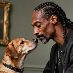 Snoop Dogg is smelling a dog, rococo painting, smooth, sharp focus,, pixiv, ultra highly detailed