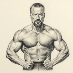 pencil drawing of walter white as a body builder