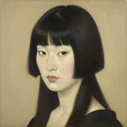 painting of a japanese woman with bangs, kitsch, by vladimir tretchikoff