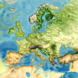 aerial map of a realm with distinct biomes, with deserts, forests, lakes, cities, mountains, highly detailed, smooth, sharp focus, illustration by moebius and thomas kinkade