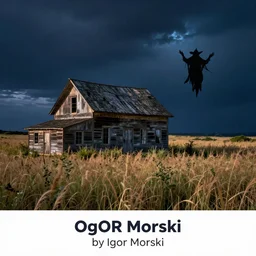an old farm house in a tall grass prairie with a Banshee at night,by Igor Morski