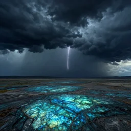 labradorite, still frame from'saturn storm'movie by hieronymus bosh, stormy landscape by malczewski, digital landscape by caravaggio