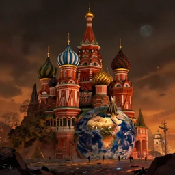 moscow in a post apocalyptic earth as seen by greg rutkowski, dark theme, enchanted, warm colors, high quality, waw, trending on artstation