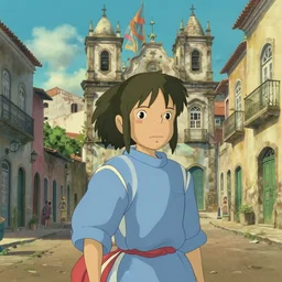 pelorinho in salvador bahia Brazil, in style of studio ghibli's animation spirited away
