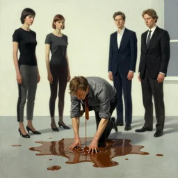 a man melting into a puddle of liquid, pj crook, syd mead, livia prima, greg rutkowski, edward hopper