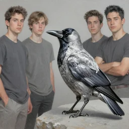 a silver feathered crow holding a fine paintbrush in it's beak, by leesha hannigan, ross tran, thierry doizon, kai carpenter, ignacio fernandez rios