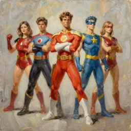 the avengers versus teen titans oil painting by alex ross - n 5