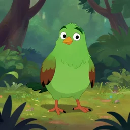 a kiwi bird in the new zealand native bush, scene from a disney animated movie,