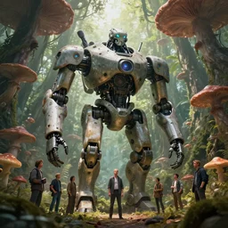 giant biomechanical robot inside otherworldly fungi forest, natural light, neil gaiman, maria panfilova, andrea savchenko, mike kime, ludovic plouffe, qi shengluo, oliver cook, julian calle, eddie mendoza, trending on artstation