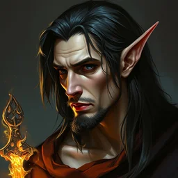 a dark haired pale - skin high - elf sorcerer, head and torso concept character art by bob eggleton and michael garmash, trending on artstation