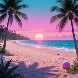 a synth wave beach scene