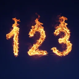 the numbers 1 2 3 written in fire, artistic, vibrant