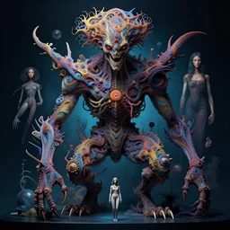 the horrendous creature, art, detailed, intricate, non euclidian, vibrant, stability ai, andreas franke, chesley bonestell, h r giger, lisa frank, ren hang, rolf armstrong, cool lighting