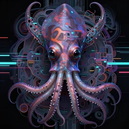 portrait of a squid monster. intricate abstract. cyberpunk, vhs glitch. intricate artwork. by Tooth Wu, wlop, beeple, dan mumford. octane render, trending on artstation, greg rutkowski very coherent symmetrical artwork. cinematic, hyper realism, high detail, octane render, 8k