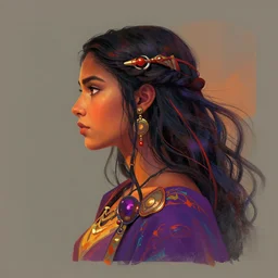 side profile portrait, maya ali, wind sorcerer, gloomhaven, dota, aesthetic octane render, gaudy colors, matte painting concept art, by jesper ejsing, by rhads and makoto shinkai and lois van baarle and ilya kuvshinov and rossdraws