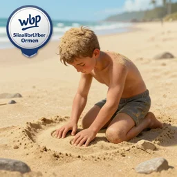 a little man made of sand, on his knees, on a beach, closeup, highly detailed, highly detailed fingers, anatomically correct, digital art by wlop, deviantart contest winner, fantasy art, digital illustration, digital painting, photoillustration