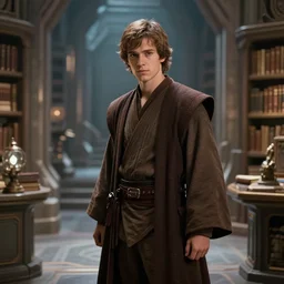 beautiful concept art of a young jedi master in a sci fi library, artstation