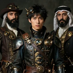 attractive asian male, steampunk, cool tint, orientalist intricate portrait by john william waterhouse and edwin longsden long and theodore ralli and nasreddine dinet, hyper realism, dramatic lighting