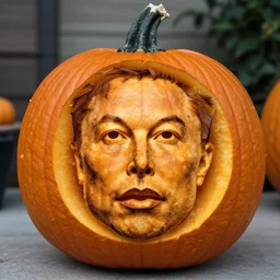 elon musk face carved in a pumpkin
