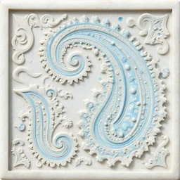 paisley, fractals, swirls, carved soapstone relief paneling white and pale blue