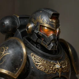 of Space Marine MK 2 Helmet, dark fantasy, medium shot, intricate, elegant, highly detailed, digital painting, volumetric light, artstation, concept art, smooth, sharp focus, illustration, art by Donato Giancola and Greg Rutkowski and Alphonse Mucha