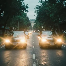 first official image from new film, dimming headlights looking for a cheap thrill, lush colors, kodak vision 2 0 0 t, anamorphic lens, halation, diffusion, framing, symmetrical, film grain, high contrast