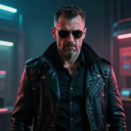 A mafia boss in a cyberpunk setting, by Evgeny Lushpin, dramatic lighting, high contrast colours, as trending on Artstation, highly detailed,