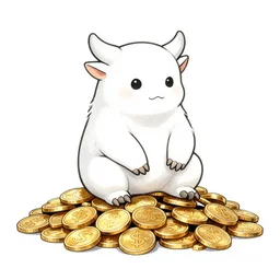 crude drawing of a kobold sitting on top of a pile of gold coins