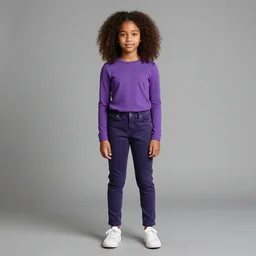 professional portrait of hazel levesque, a dark skinned fourteen year old black girl with curly brown hair and amber eyes, fullbody, wearing a purple shirt and jean jacket, jeans, sneakers, powerful, adorable, gem and magic theme, daughter of pluto, art by loish, stanley lau, greg rutkowski, annie leibovitz