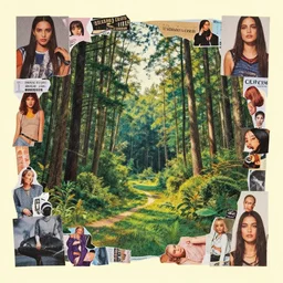a beautiful aesthetic!!! pop art collage! rolling arcadia forest landscape, made in a magazine clipping collage style, cutout, clippings of a fashion magazine, made by a depressed art student