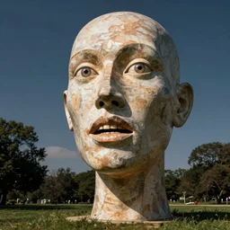 lime lively by zdzislaw beksinski. a beautiful performance art of a giant head. the head is bald & has a big nose. the eyes are wide open & have a crazy look. the mouth is open & has sharp teeth. the neck is long & thin.