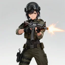 portrait of a commando girl firing a machine gun with muzzle flash, anime fantasy illustration by tomoyuki yamasaki, kyoto studio, madhouse, ufotable, square enix, cinematic lighting, trending on artstation