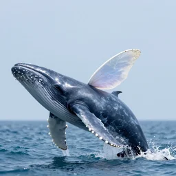 photomanipulation of a whale that has tiny fairy wings, the wings are inspired by tooth fairy's wings, fully detailed, 4 k, real footage