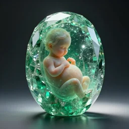 A Beautiful digital artwork of Transparent crystal made of green emerald with embryo sealed inside, Cyril Rolando and Caspar David Friedrich, 8k resolution, Ultrafine details, Rendered in Unreal Engine 5, Cinematic Composition, Reimagined by industrial light and magic, smooth,4k, beautiful lighting, HDR, IMAX, Cinema 4D, shadow depth
