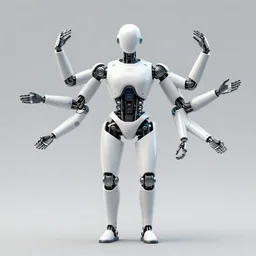 4 arms futuristic cyborg clean design by apple , character sheet, Moebius, Greg Rutkowski, Zabrocki, Karlkka, Jayison Devadas, Phuoc Quan, trending on Artstation, 8K, ultra wide angle, zenith view, pincushion lens effect.
