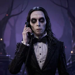 jesus christ talking on the phone, style of tim burton