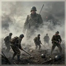 concept art, world war one soldiers gritty foggy war, smoke, bombs, battlefield 1, realistic shaded lighting poster by ilya kuvshinov, magali villeneuve, artgerm, jeremy lipkin and michael garmash and rob rey