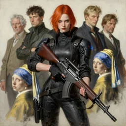 portrait max mad cyberpunk, girl with a rifle character design, painting by gaston bussiere, katsuya terada, nc wyeth, greg rutkowski, craig mullins, vermeer, frank frazetta, tom of finland, trending on artstation, jeffery catherine jones