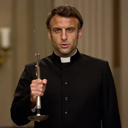 Emmanuel Macron as a priest in American Psycho (1999)