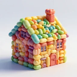 jellybeans made in the shape of houses, digital art by maxwell boas jessica rossier christian dimitrov anton fadeev trending on artstation cgsociety rendered in unreal engine 4 k hq