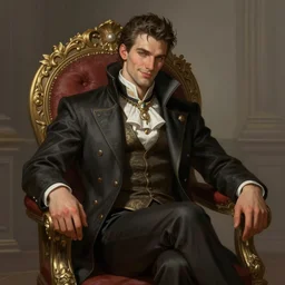 a smug noble man smirking. siting in his chair. intricate, elegant, highly detailed, digital painting, artstation, concept art, sharp focus, illustration, by justin gerard and artgerm, 8 k