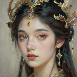 portrait of a beautiful goddess, unusual beauty, esoteric, head in focus, fantasy art, ornamental aesthetics, intricate, elegant, highly detailed, hyperrealistic painting, concept art, painterly, sharp focus, illustration, art by ive freya