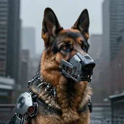 new york city portrait of furry anthro anthropomorphic german shepard head animal person fursona exposed machinery strange cybernetic augmentations cyber muzzle robot body gloomy rainy cyberpunk digital art by Greg Rutkowski, Simon Stalenhag, trending on Artstation, CGSociety