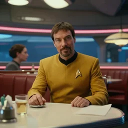 cinematic, inside a diner in star trek