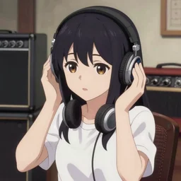 anime girl wearing headphone listening to amplifier trending on pixiv skeb artstation photo portrait frank Miller gantz style