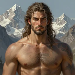 portrait of the god of the mountains, 30 years old, rugged, male, gorgeous, detailed face, amazing, hairy torso, muscular, intricate, highly detailed, digital painting, artstation, concept art, sharp focus, illustration, art by greg rutkowski and alphonse mucha
