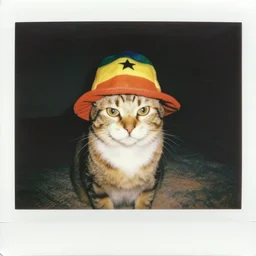 a cat wearing a rasta hat absolutely blazing it, hotboxing, candid instant polaroid photograph